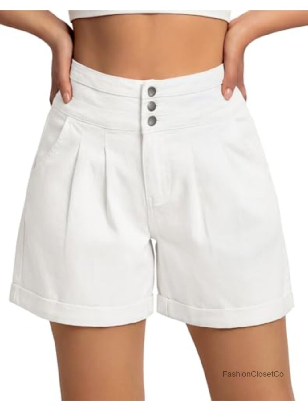 Stretchy High Waisted Wide Leg Cuffed Denim Shorts